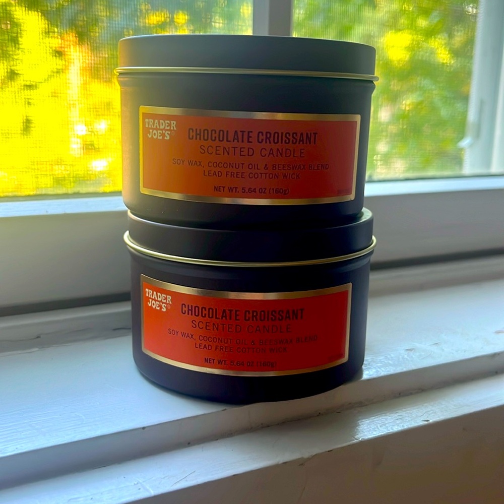 LOT Of 2 NEW Trader Joe's Chocolate Croissant Scented Candle Soy Wax Coconut Oil